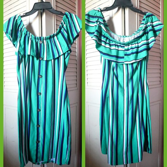 Dresses & Skirts - Junior XL Off The Shoulder Teal Stripes Dress